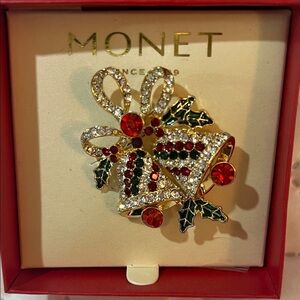 Monet Holiday Bells Brooch NEW IN BOX